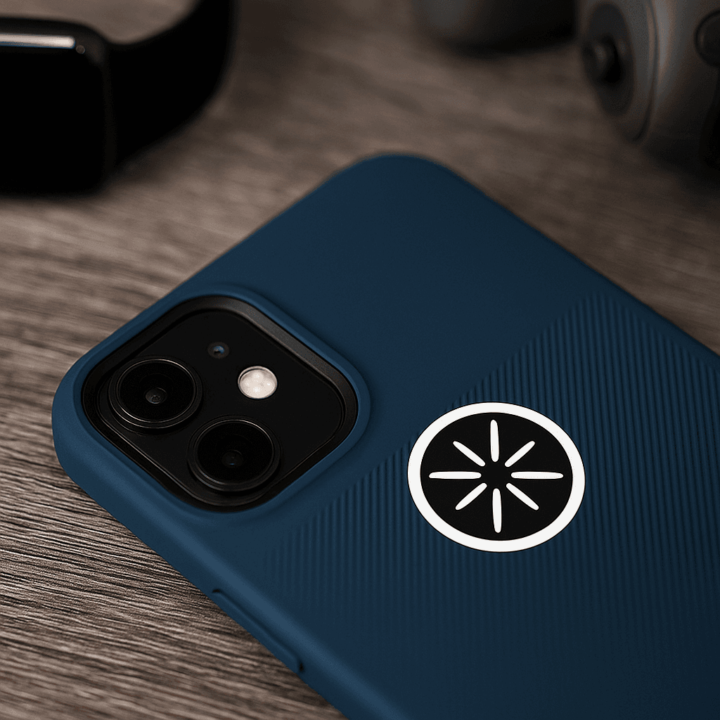 Metashield patch applied to the back of a phone case